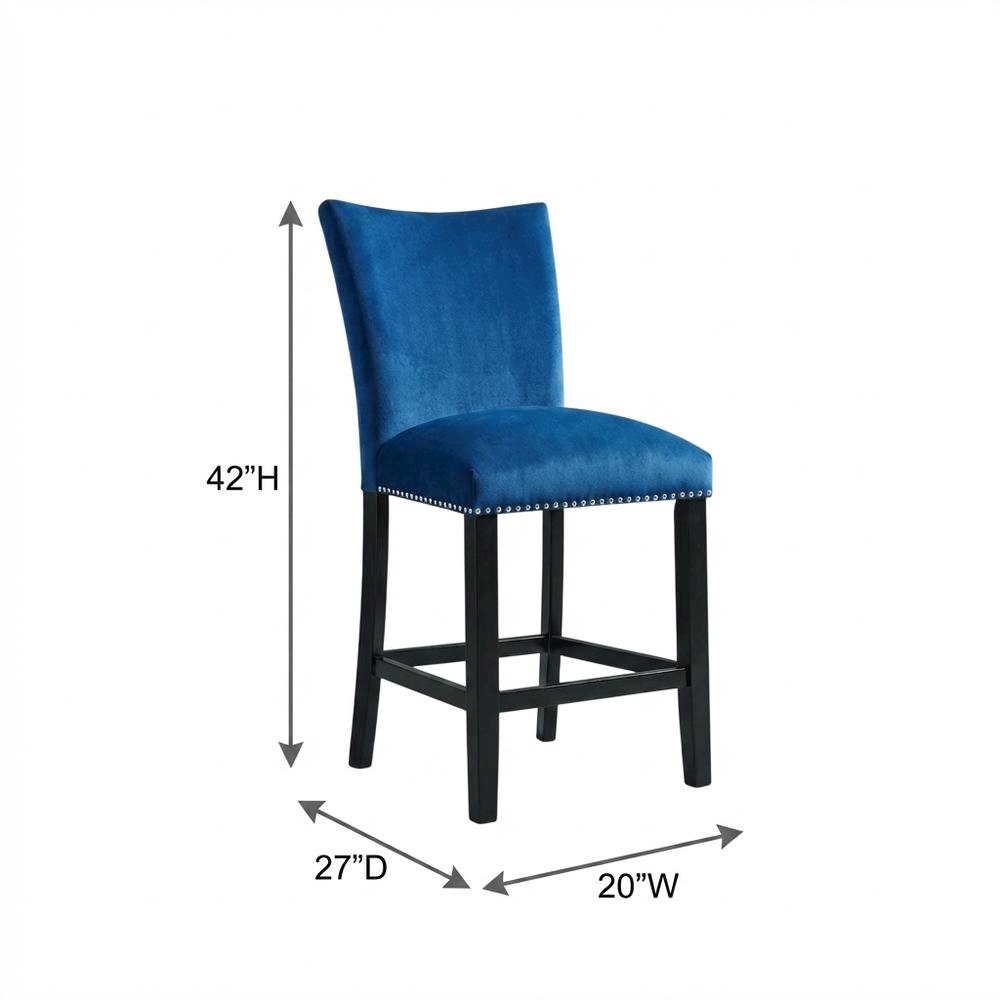 Velvet Upholstered Counter Stool, Glam Accent Chair for Kitchen Dining,Blue. Picture 4