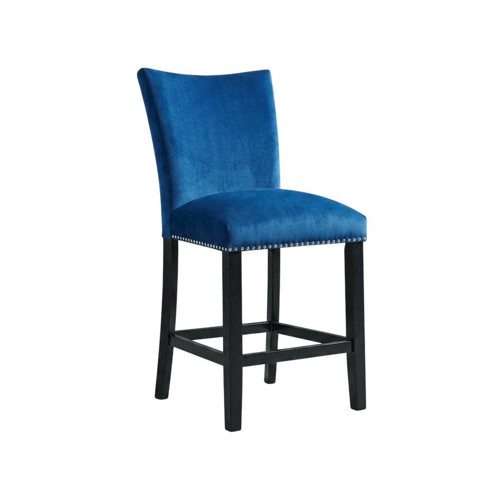 Velvet Upholstered Counter Stool, Glam Accent Chair for Kitchen Dining,Blue. Picture 5