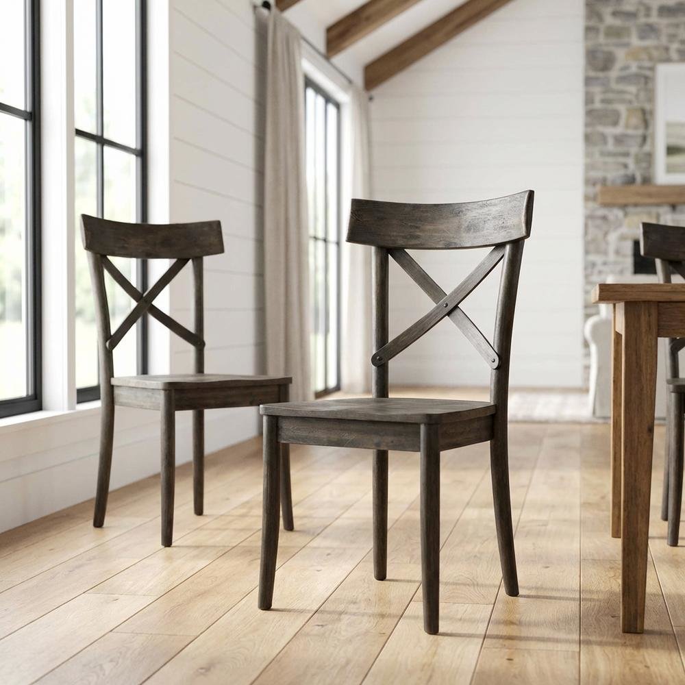 Farmhouse Wooden Side Chair, Rustic Dining Accent Chair for Kitchen Room,Brown. Picture 2