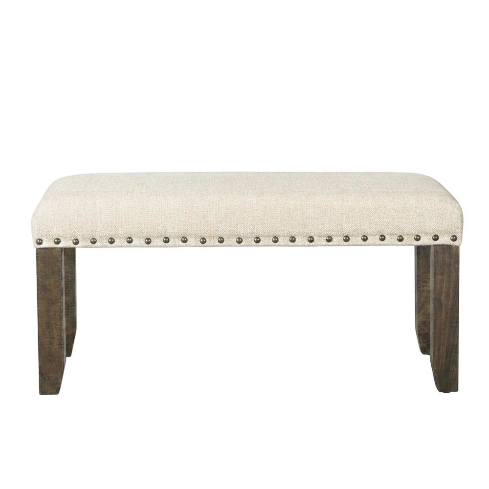 Polyester Upholstered Dining Bench, Traditional Accent Bench,White. Picture 1