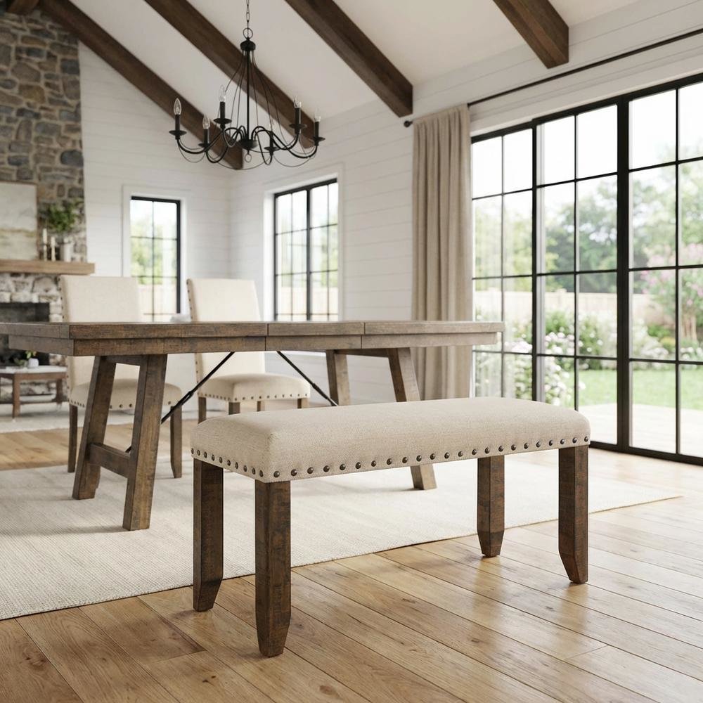 Polyester Upholstered Dining Bench, Traditional Accent Bench,White. Picture 2
