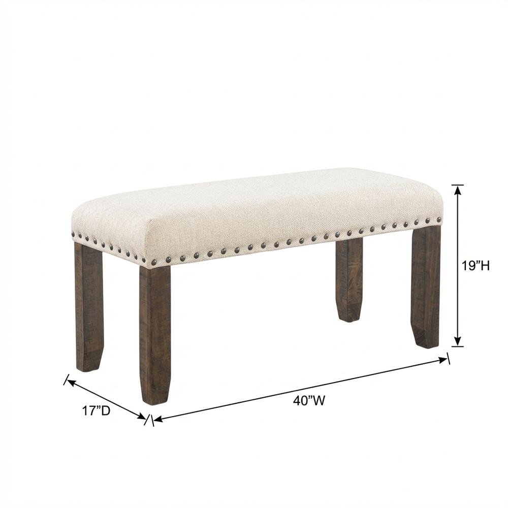 Polyester Upholstered Dining Bench, Traditional Accent Bench,White. Picture 4