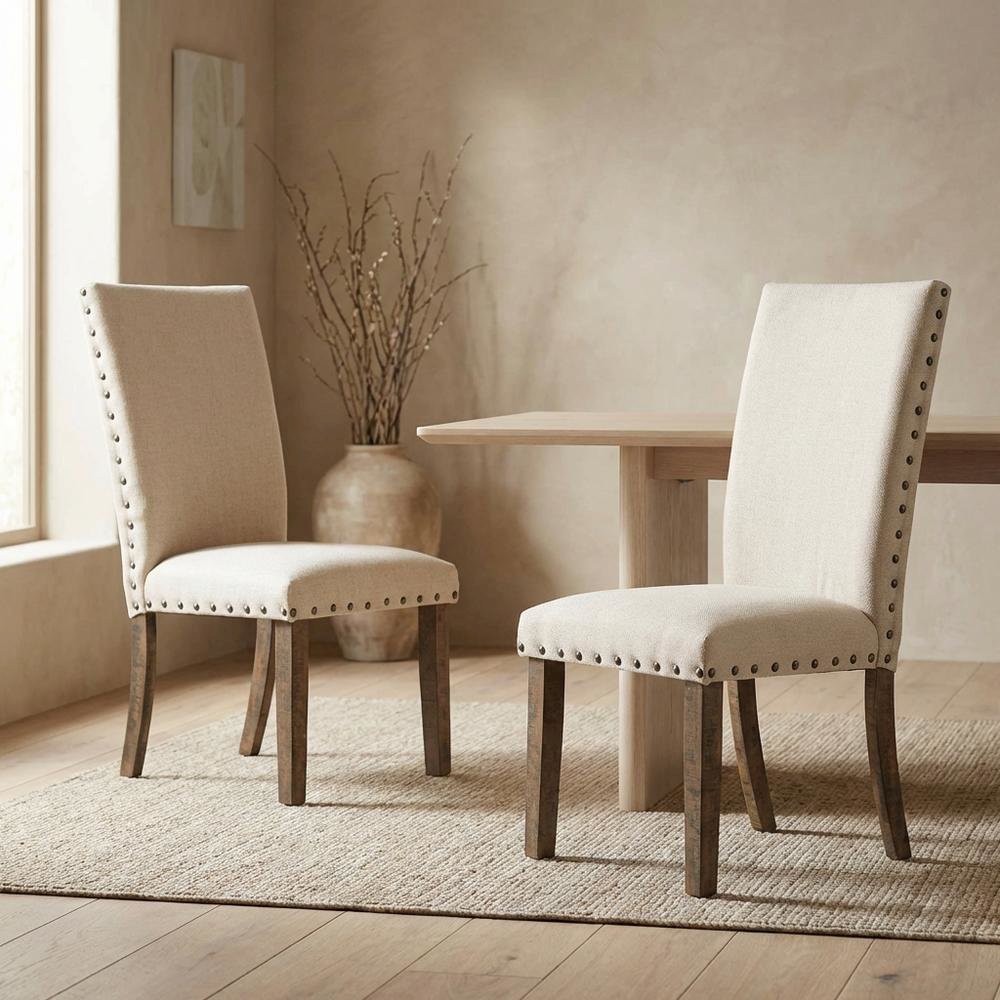 Upholstered Side Chair, Traditional Accent Dining Chair,White Set of 2. Picture 3