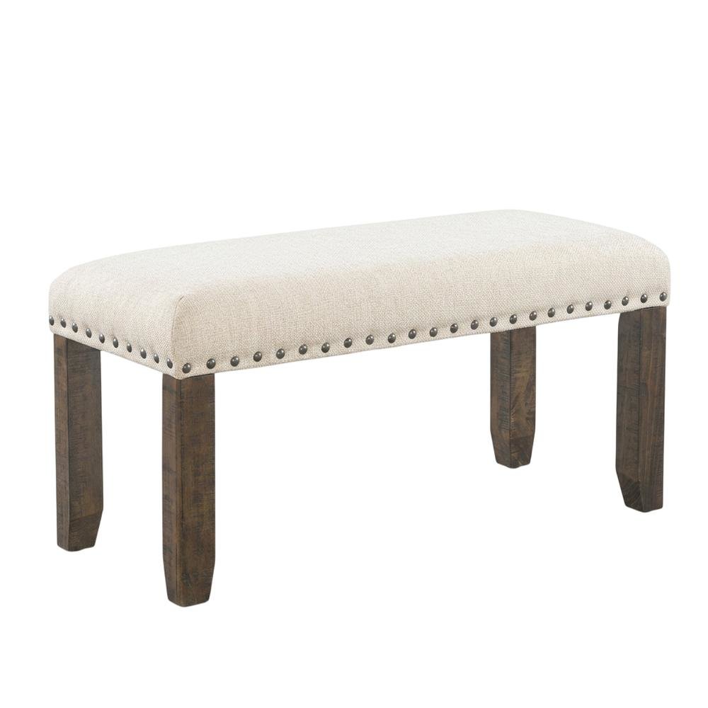 Polyester Upholstered Dining Bench, Traditional Accent Bench,White. Picture 5
