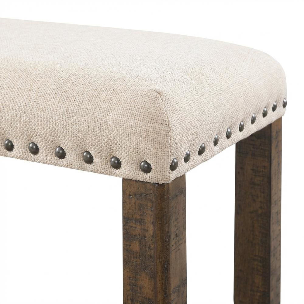 Polyester Upholstered Dining Bench, Traditional Accent Bench,White. Picture 7