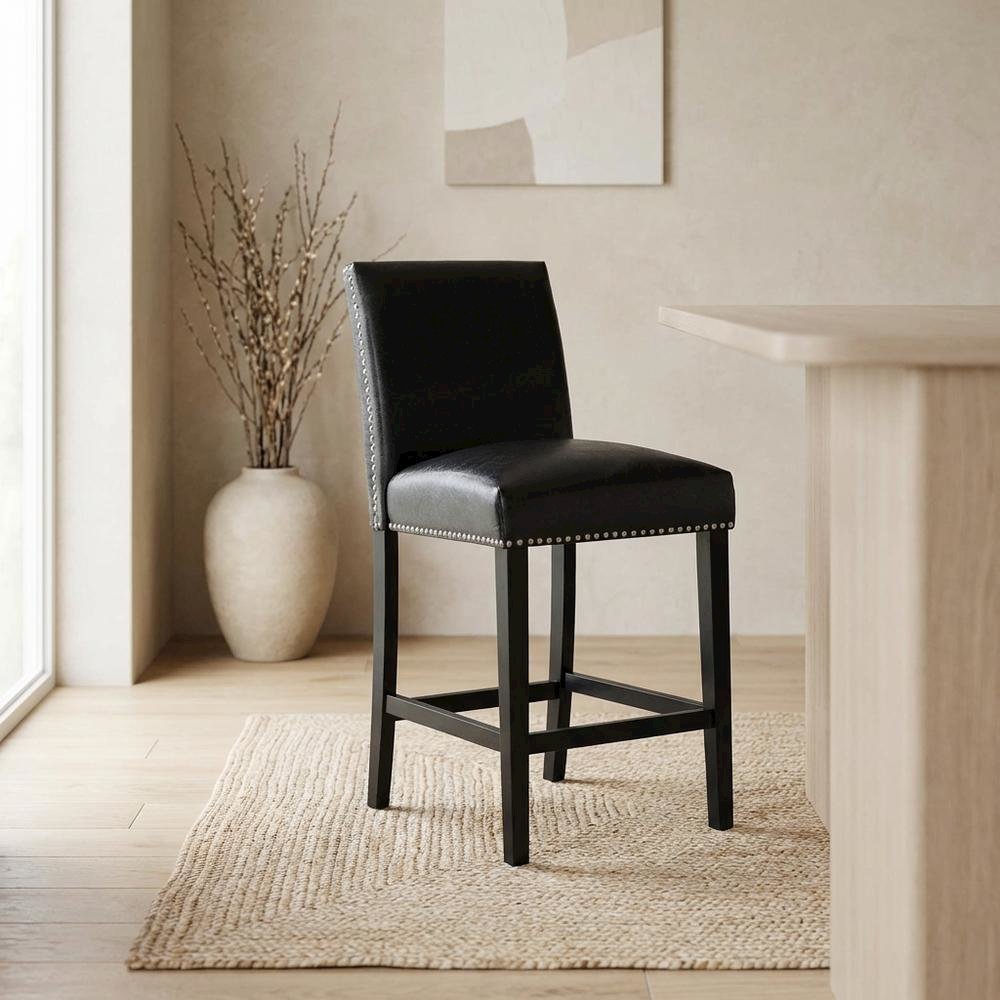 Upholstered Counter Height Side Chair, Transitional Accent Chair,Black, Set of 2. Picture 3