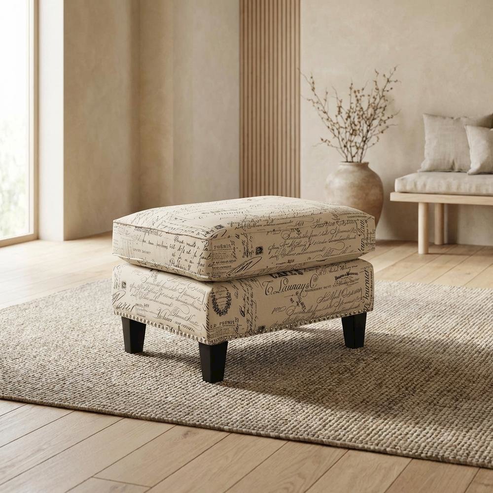 Upholstered Script Ottoman, Traditional Accent Footstool for Living Room,Brown. Picture 3