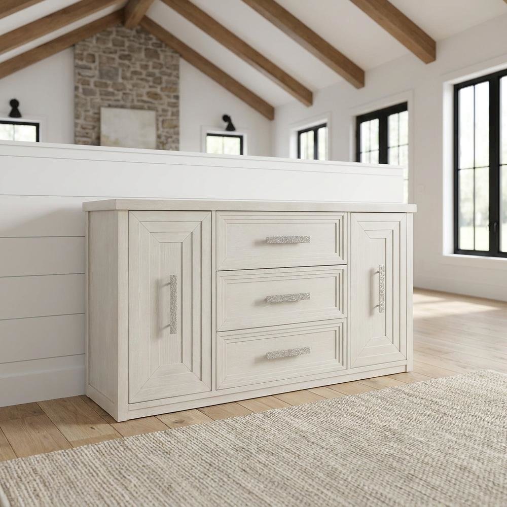 Oak Buffet Cabinet Sideboard with Storage, Credenza, Dining Room, Antique White. Picture 2