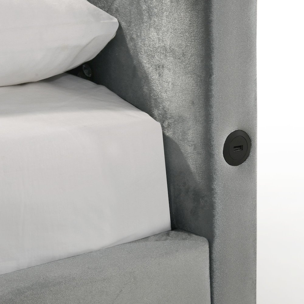 Juniper Twin UPH Corner Bed with LED and USB in Grey. Picture 7