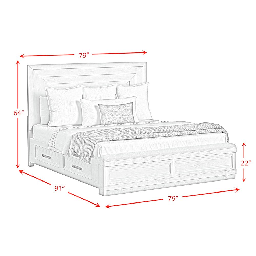 Rhiannon King Storage 3PC Bedroom Set in Antique White. Picture 9