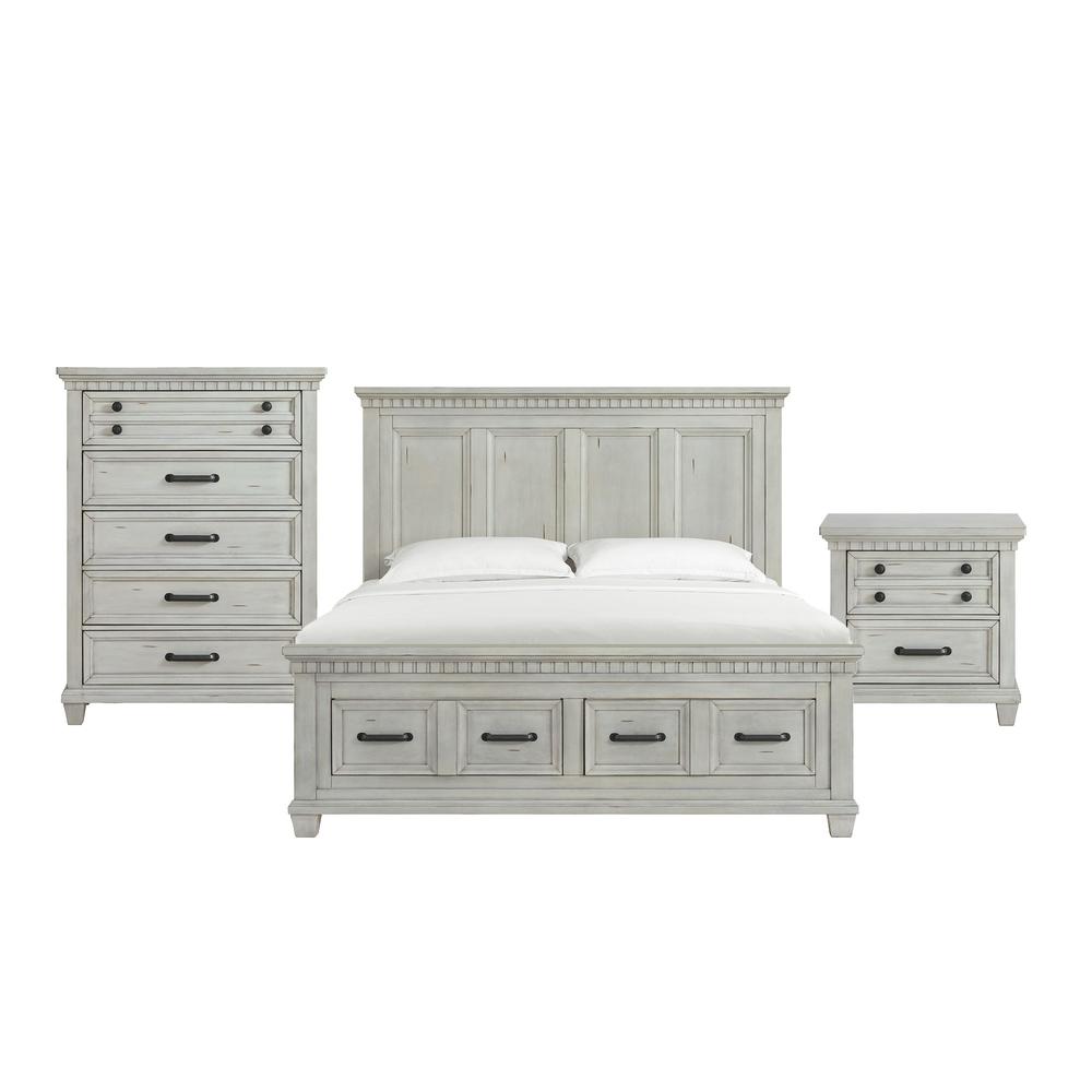 Windom King Storage Bed in Antique White. Picture 1