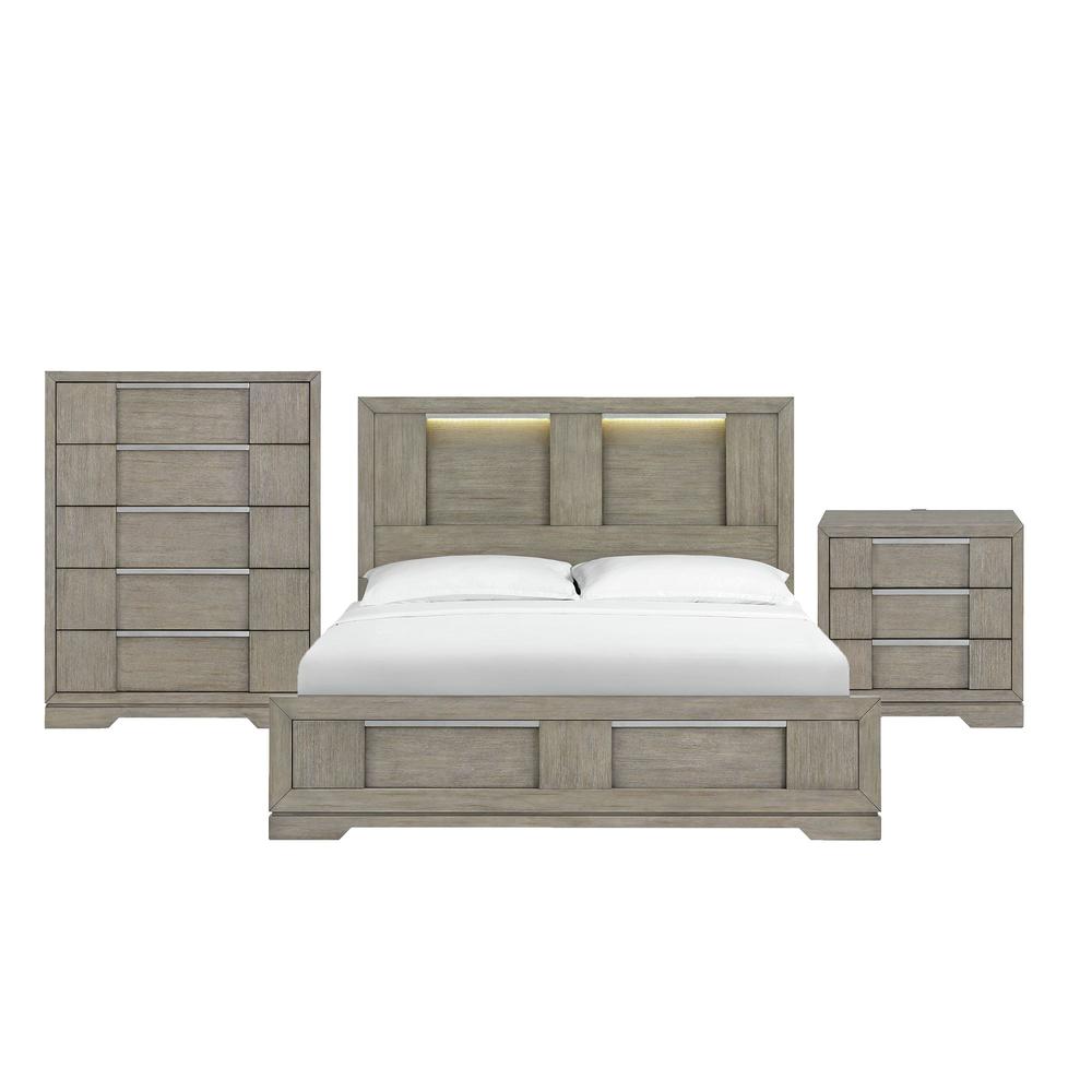 Argo King Panel Bed with LED in Grey. Picture 1