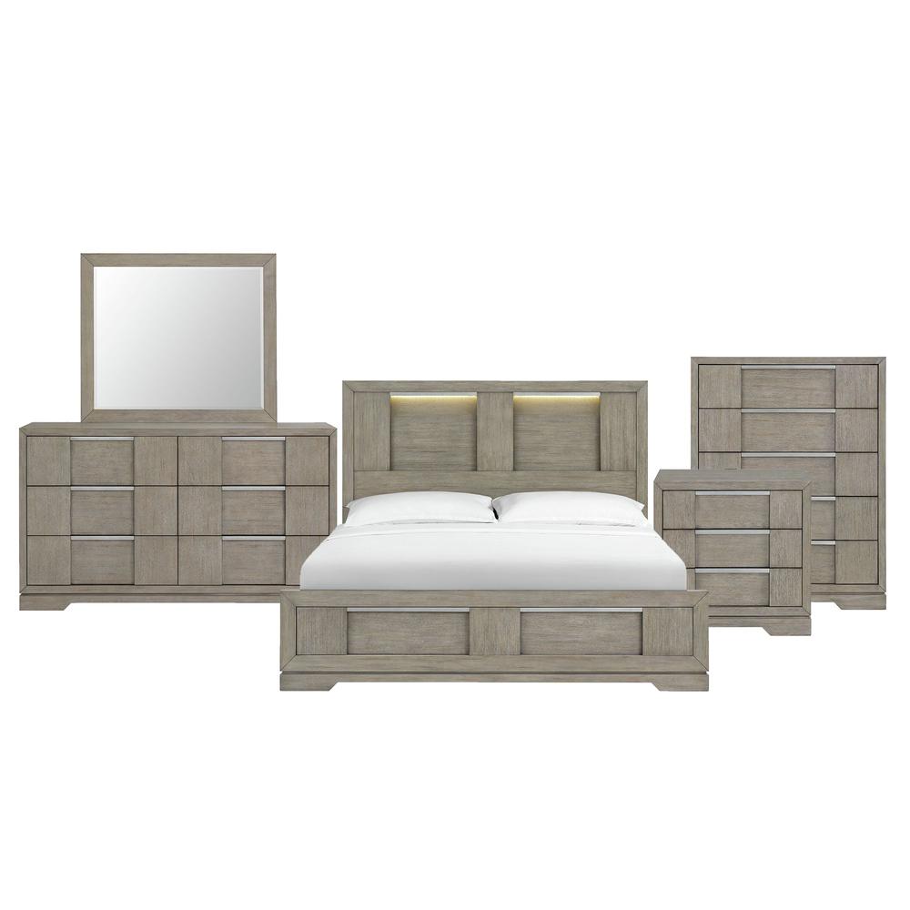 Argo King Panel Bed with LED in Grey. Picture 3