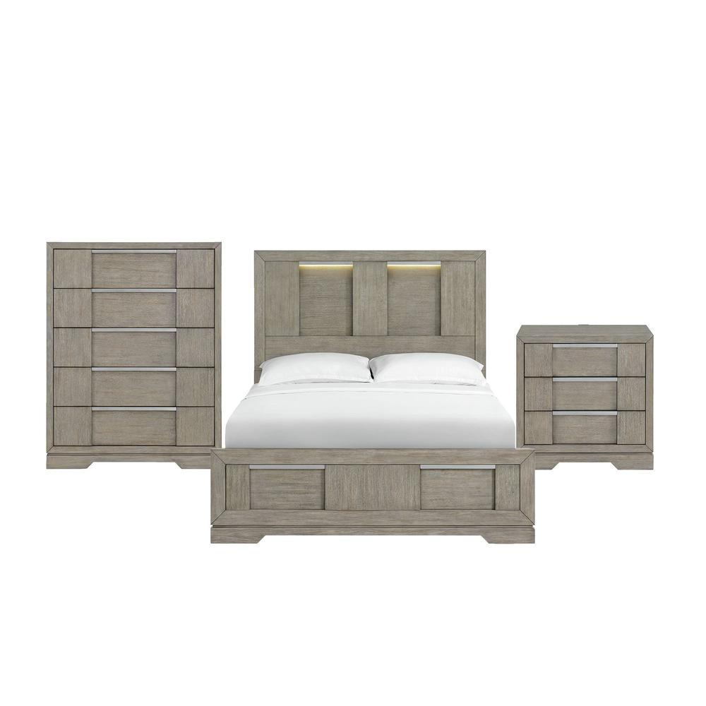 Argo Queen Panel Bed with LED in Grey. Picture 1