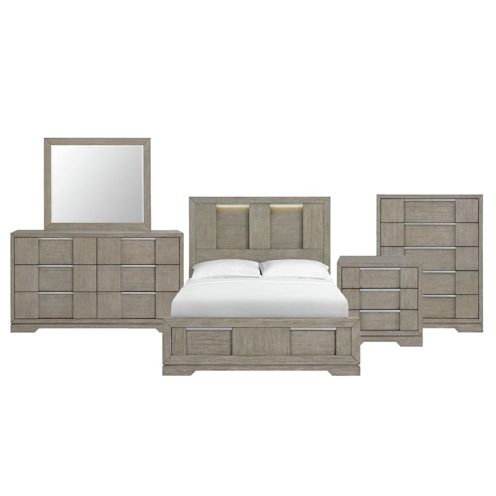 Argo Queen Panel Bed with LED in Grey. Picture 4