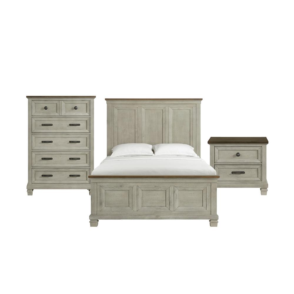 Bloomfield Queen Panel Bed in Medium Brown and Washed Stone. Picture 1