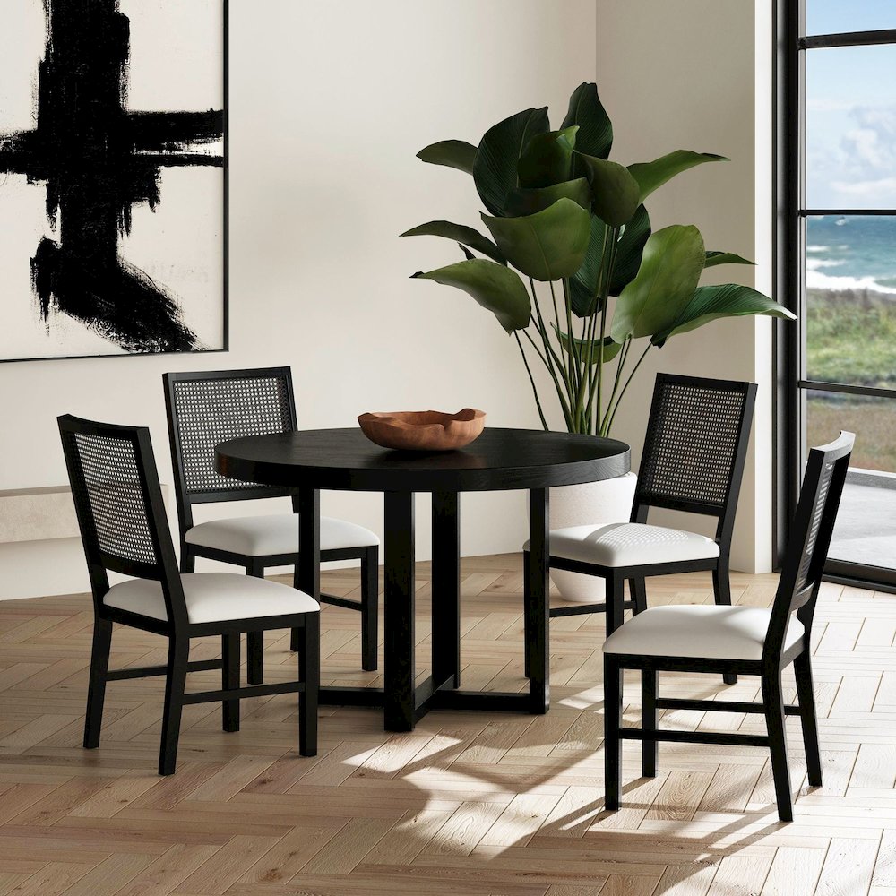 Grenada Dining Chair with White Fabric in Black. Picture 2