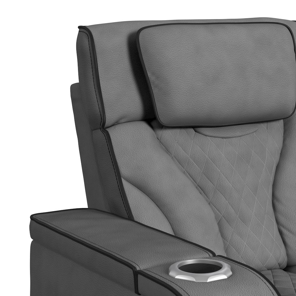 Tundra Motion Loveseat with Console, and LED in Simba Slate and Black Welt. Picture 6