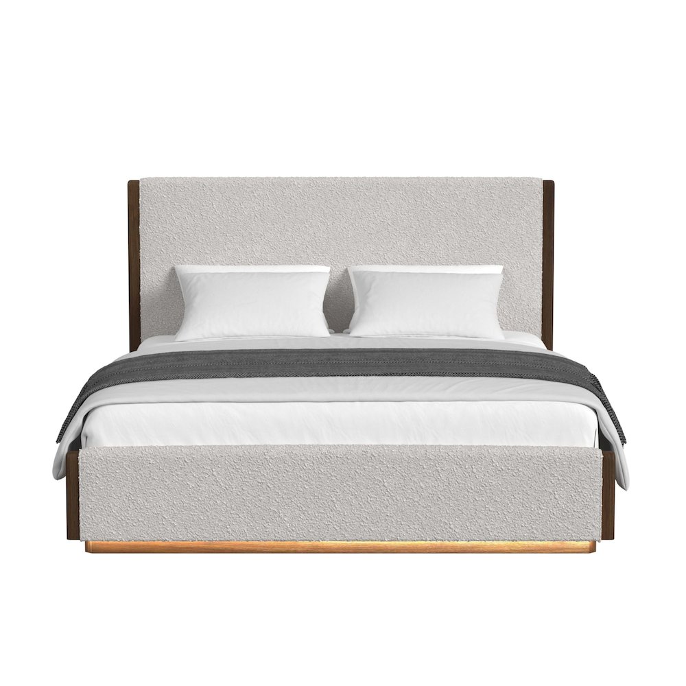 Perth  King UPH Bed with Boucle Beige and LED in Brown. Picture 3