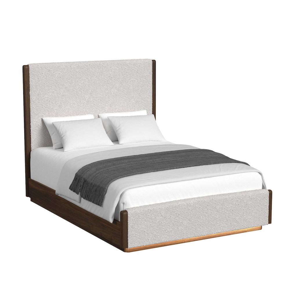 Perth Queen UPH 5PC Bedroom Set with Boucle Beige and LED in Brown. Picture 2