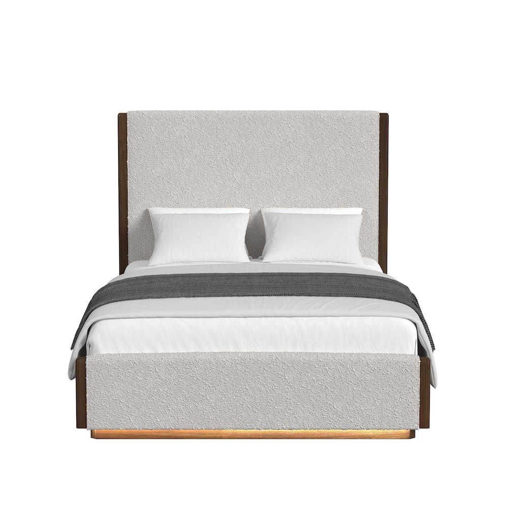 Perth Queen UPH Bed with Boucle Beige and LED in Brown. Picture 3