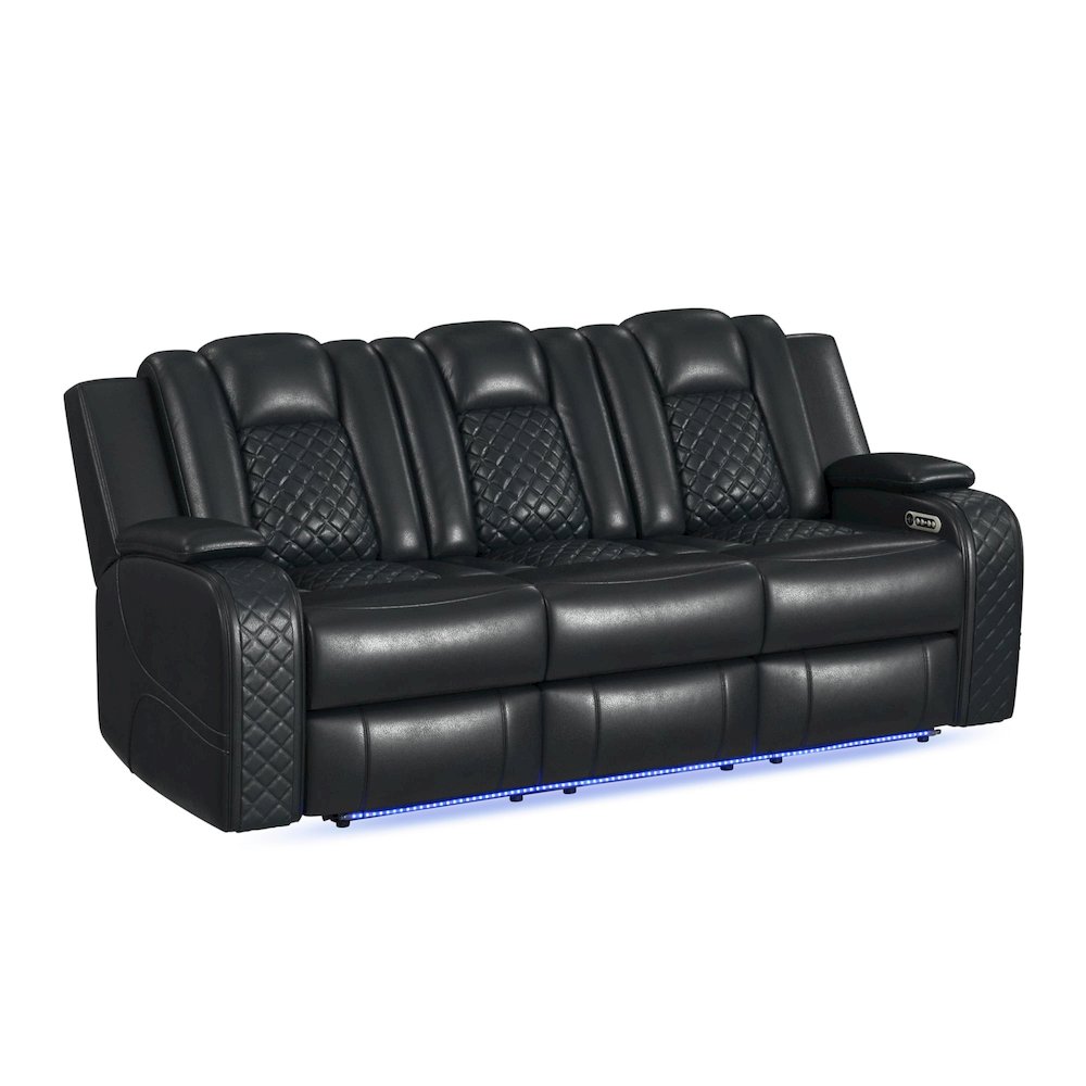 Amias  3PC Living Room Set in Pebble Black-Sofa, Loveseat & Recliner. Picture 2
