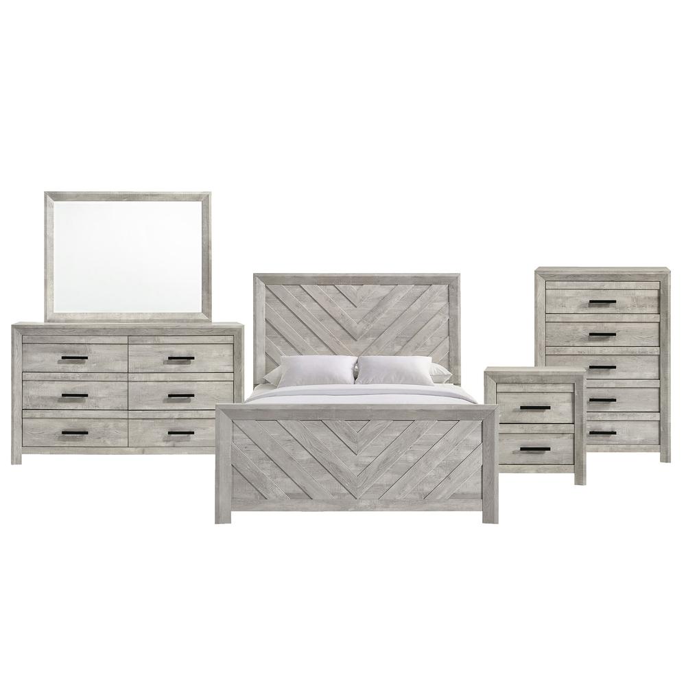 Keely Queen Panel 5PC Bedroom Set in White. Picture 1