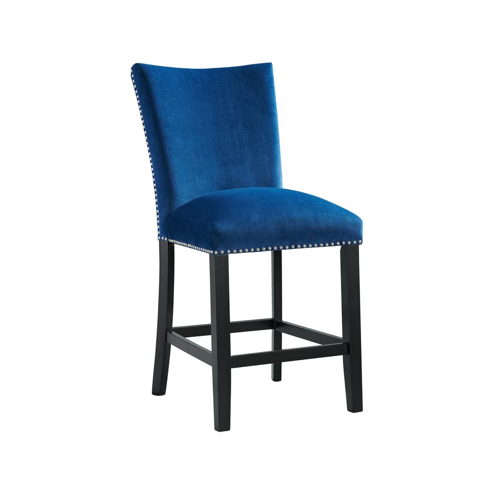 Celine Square 5PC Counter Dining Set- Table & Four Blue Velvet Chairs. Picture 6