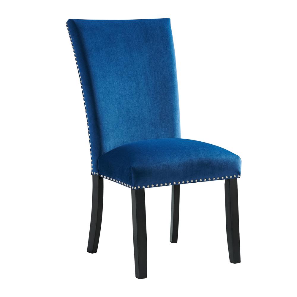 Dillon Standard Height Gray 5PC Dining Set-Table & Four Velvet Chairs in Blue. Picture 4