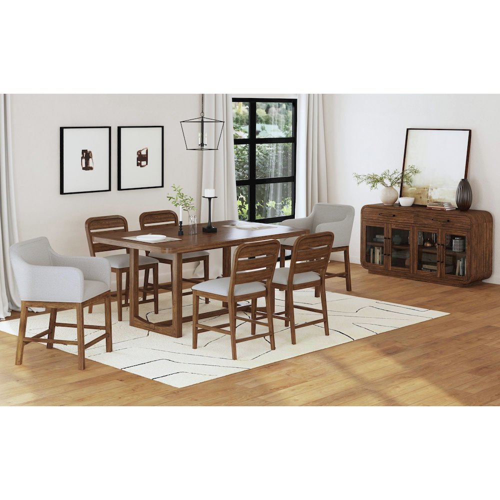 Thorin Counter Chair with Light Grey Fabric in Brown. Picture 4