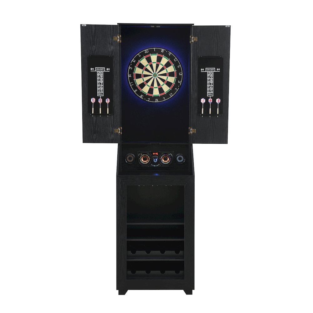 Cyclone Dartboard Cabinet with Speaker and LED in Black (3A Packing). Picture 3