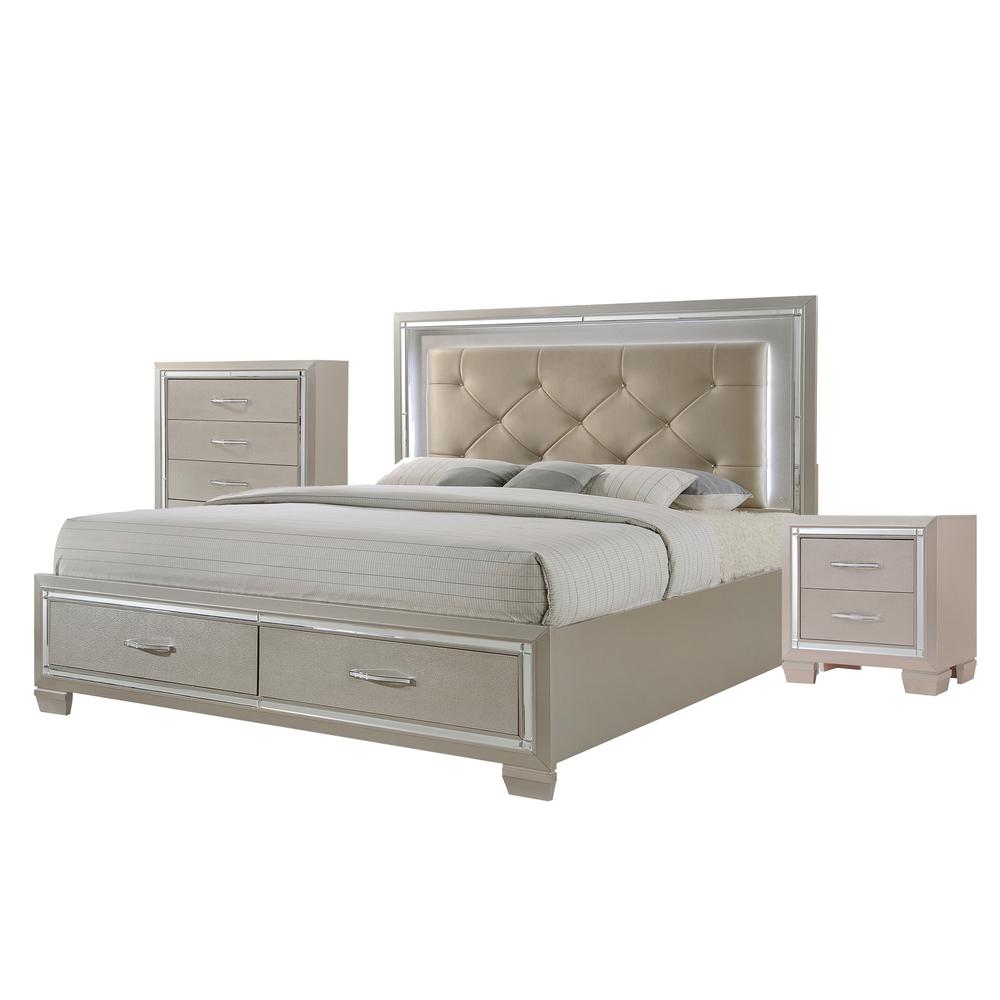 Glamour Queen Platform Storage  3PC Bedroom Set. Picture 18