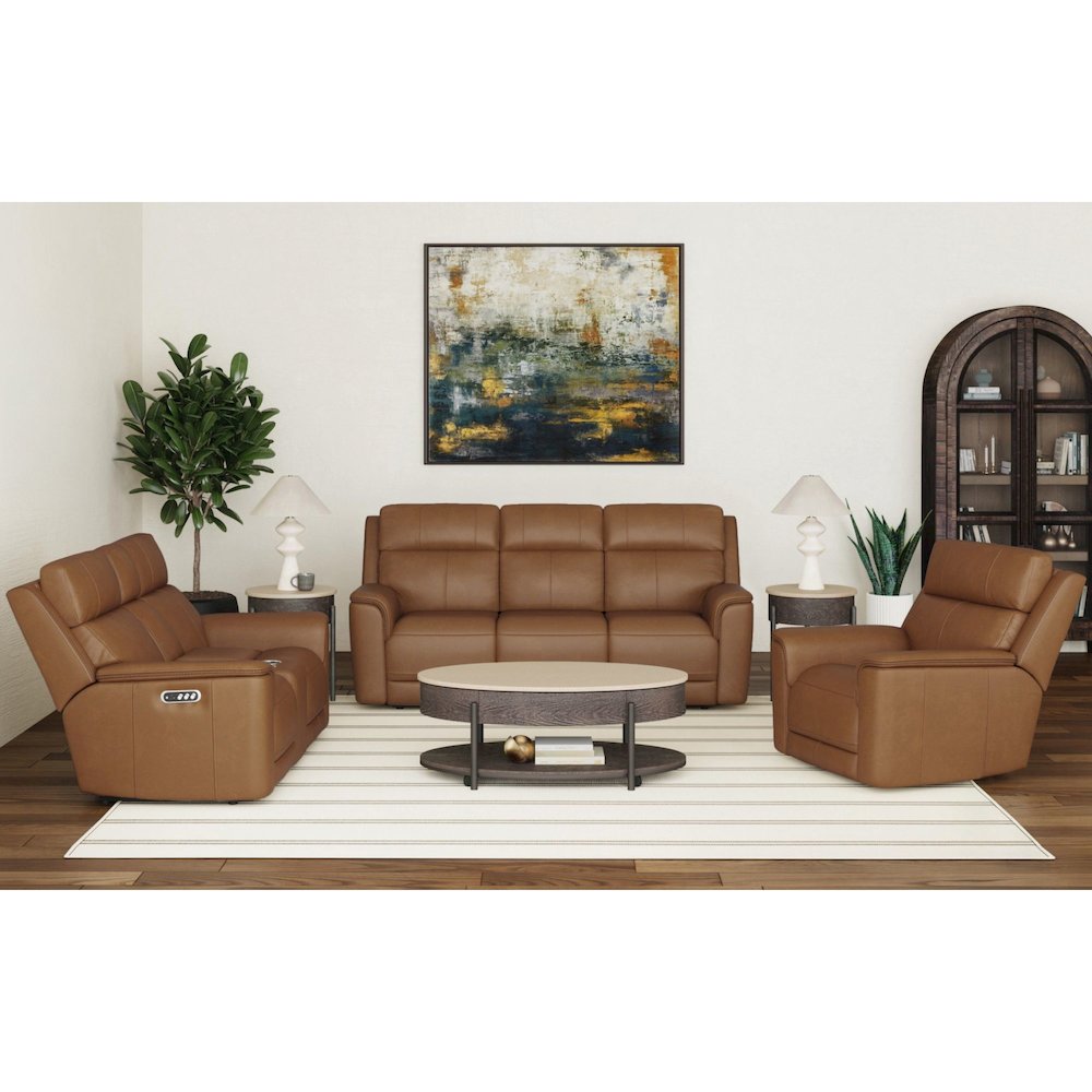 Power Motion Loveseat with Console, Power Headrest and Lumbar in Aline Butternut. Picture 7
