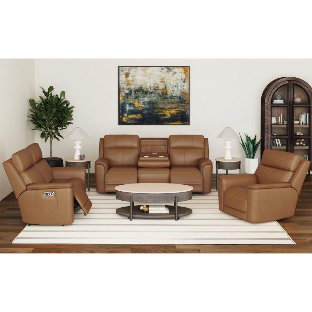 Mustang Power Motion Recliner with Power Headrest and Lumbar in Aline Butternut. Picture 8