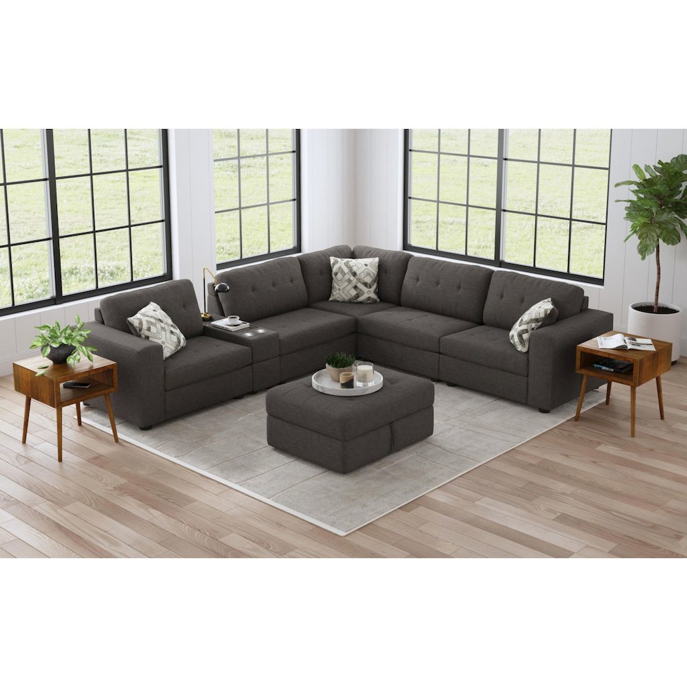 Options One Storage Ottoman in Palmer Plus Ash. Picture 6