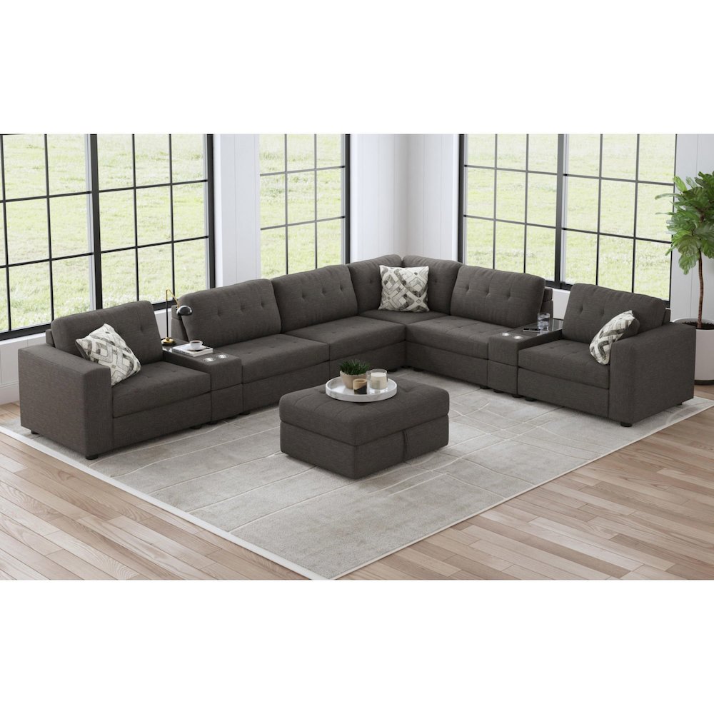 Options One Storage Ottoman in Palmer Plus Ash. Picture 7