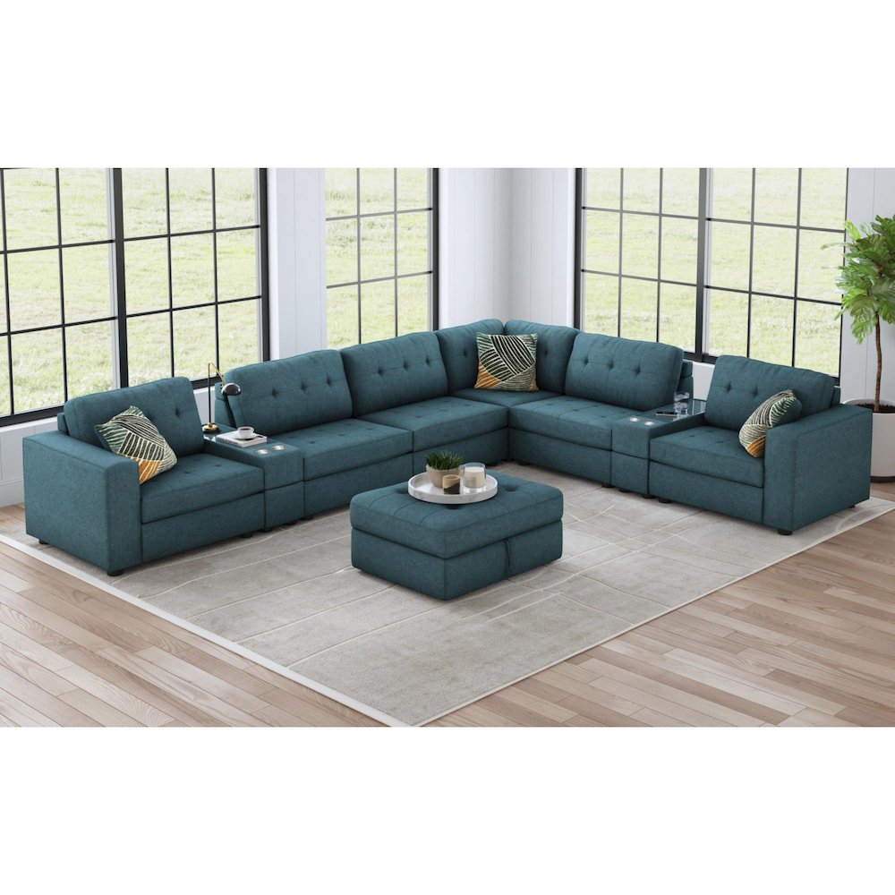 Options One Storage Ottoman in Palmer Plus Teal. Picture 7