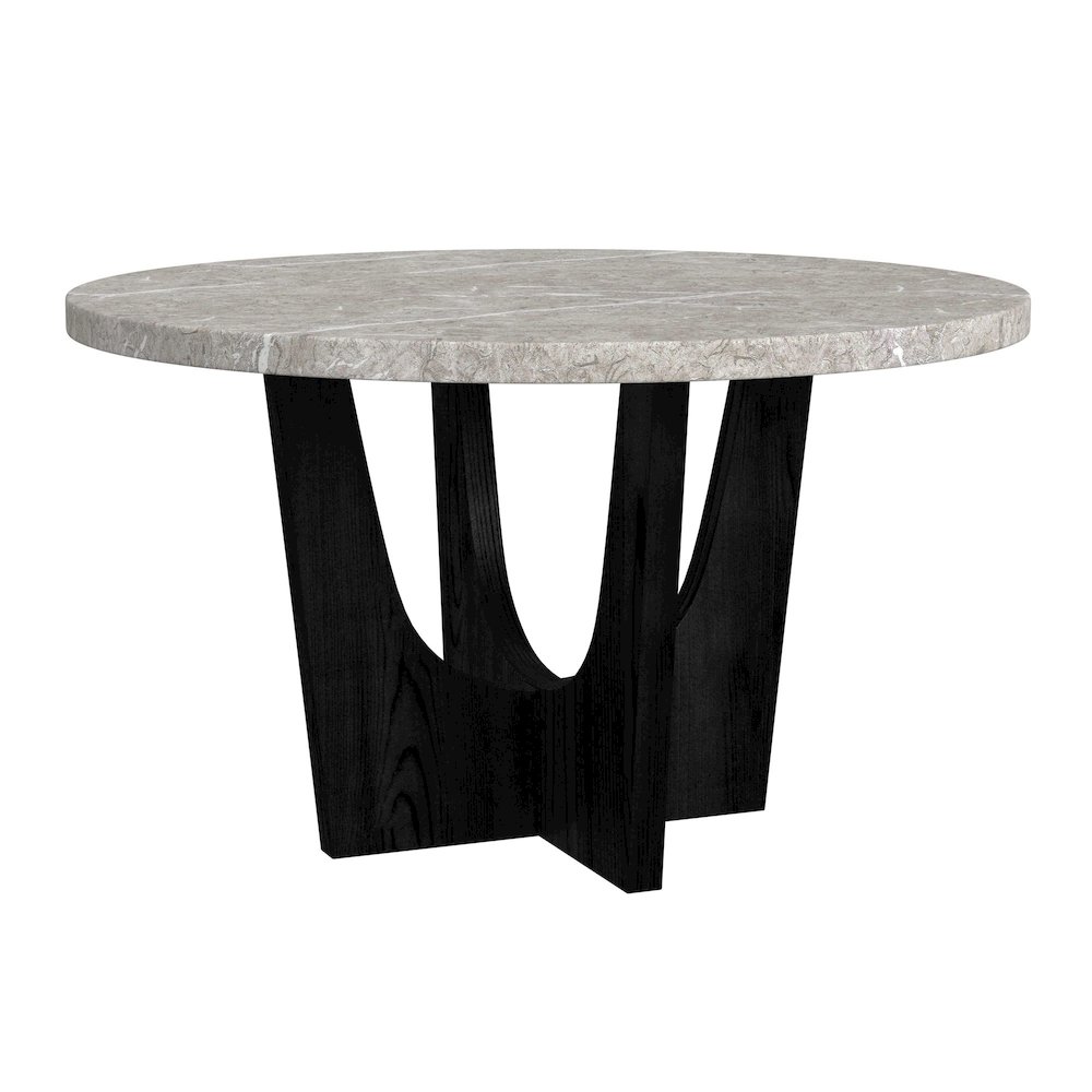 Salem 5PC Dining Set in Black-Round Table Grey Faux Marble Top and Four Chairs. Picture 1
