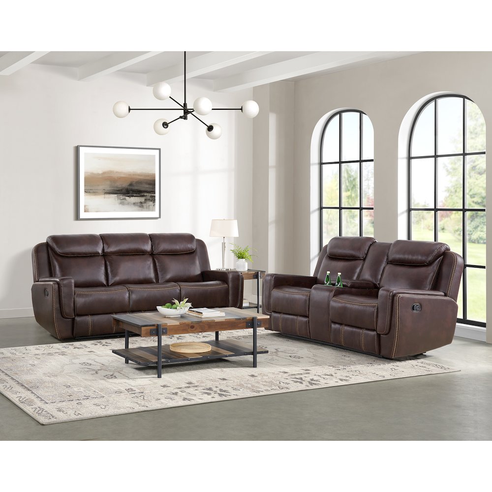 Lynx Motion Loveseat with Console in Neono Brown. Picture 5