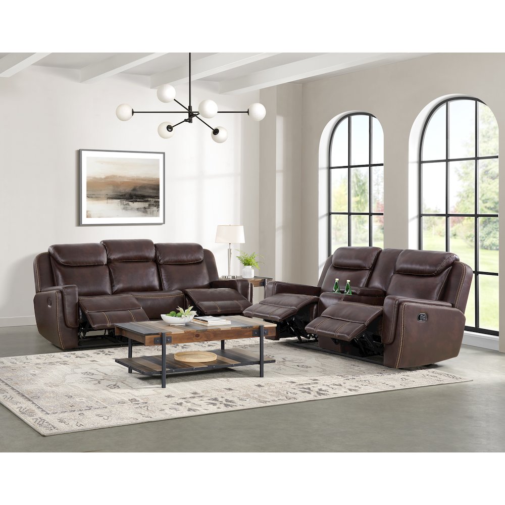 Lynx Motion Loveseat with Console in Neono Brown. Picture 6