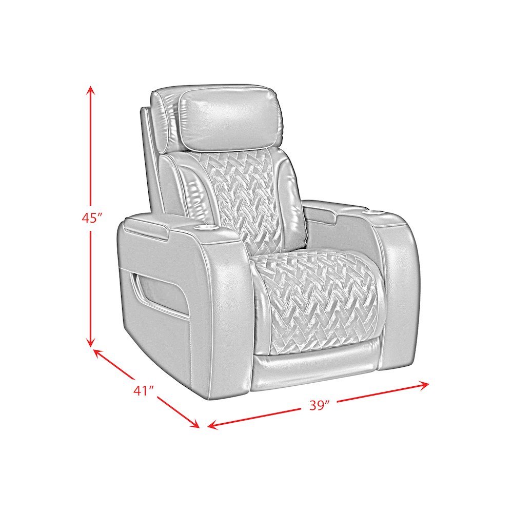 P3 Recliner with LED and wireless charger pocket in Jett Black, Red Stitching. Picture 10