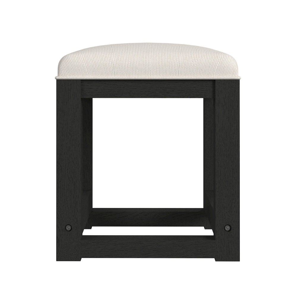 Ridgemont Dressing Stool with White Fabric in Black with Grain. Picture 3