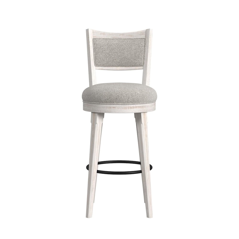 Rogen Rustic Swivel Bar Stool with Grey Fabric in Rustic White (2 Per Carton). Picture 4