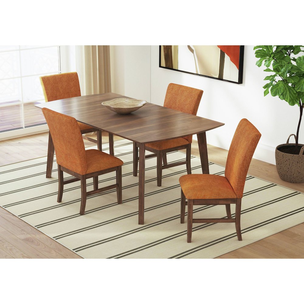 Veronica Dining Side Chair with Orange Fabric in Walnut. Picture 3
