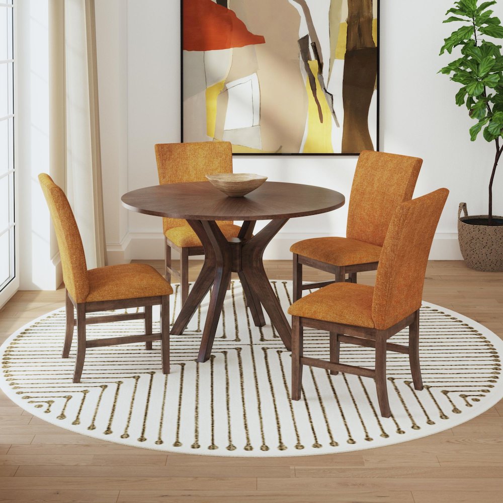 Veronica Dining Side Chair with Orange Fabric in Walnut. Picture 2