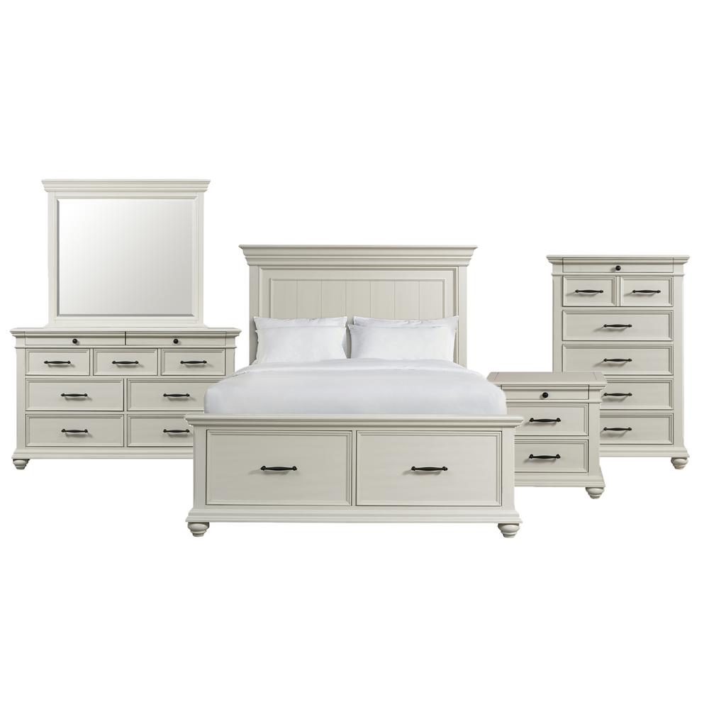 Brooks Queen Platform Storage 5PC Bedroom Set in White. Picture 1