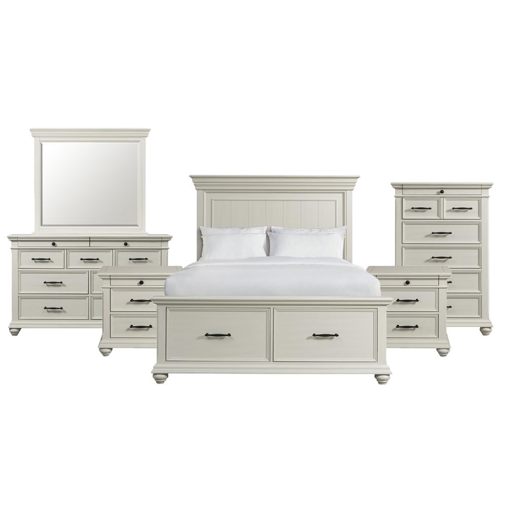 Brooks Queen Platform Storage 6PC Bedroom Set in White. Picture 1