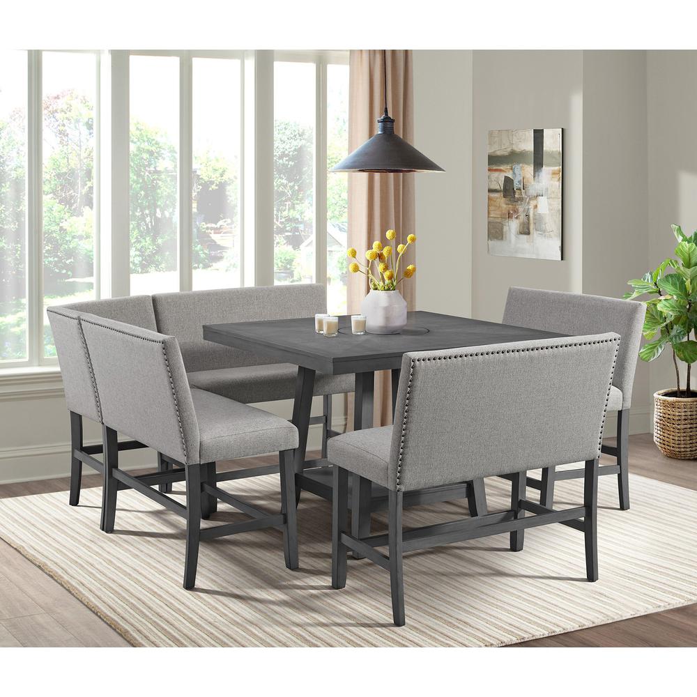 Hester Counter Corner Bench with Upholstered Back and Grey Fabric in Grey. Picture 7