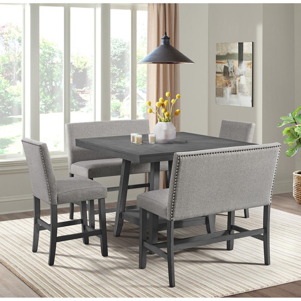Hester Counter Bench with Upholstered Back and Grey Fabric in Grey. Picture 9