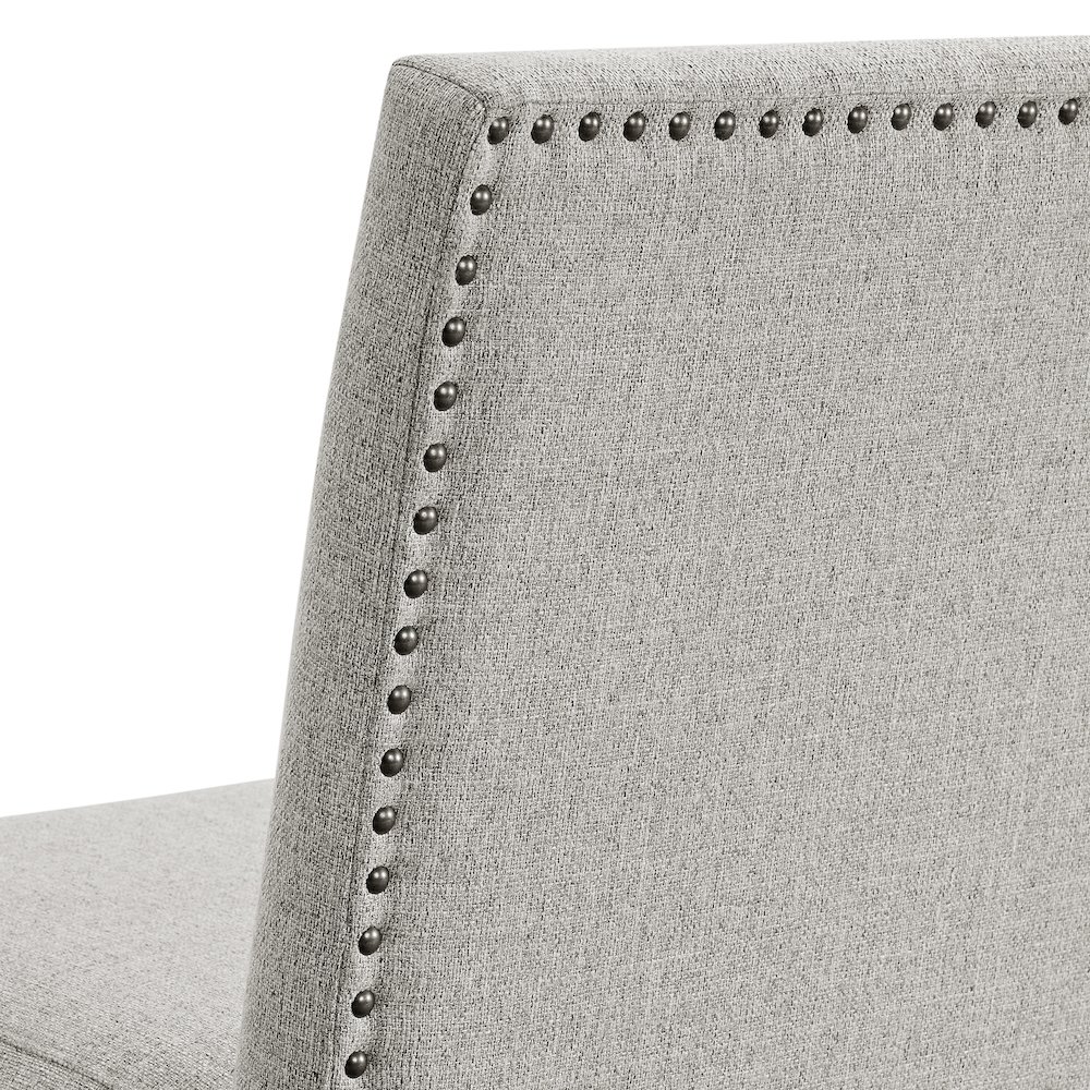 Hester Counter Corner Bench with Upholstered Back and Grey Fabric in Brown. Picture 4